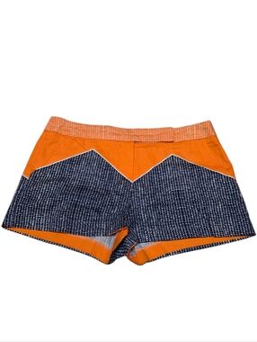 Trina Turk Orange with Navy Print Colorblock Flat Front Shorts